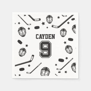 Servilleta De Papel Hockey negro y blanco cumpleaños 9