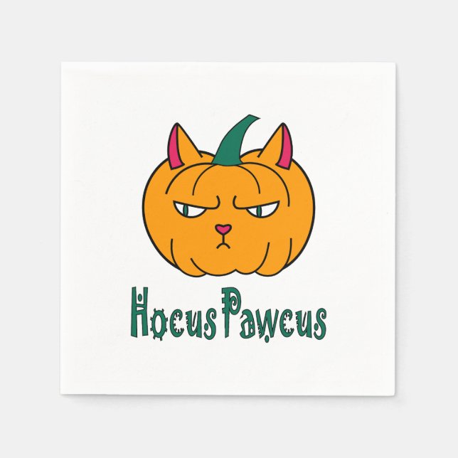 Servilleta De Papel Hocucus pawcus Halloween calabaza ginger cat magia (Anverso)