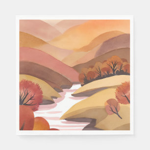 Servilleta De Papel Hogar de Otoño Paisaje de Acuarela de Foliaje de