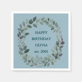 Servilleta De Papel Hoja de acuarela de eucalipto personalizada azul p