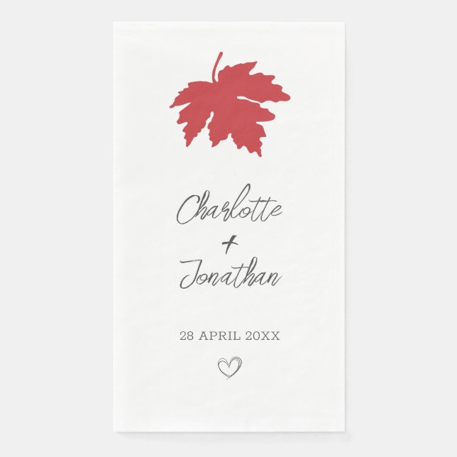Servilleta De Papel Hoja de Arce de Otoño Rojo Boda   (Anverso)