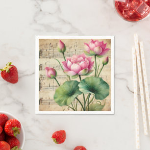Servilleta De Papel Hoja de época de color rosa y verde Lotus Decoupag