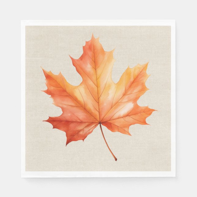 Servilleta De Papel Hoja De Maple De Otoño En Burlap (Anverso)