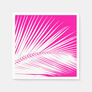 Servilleta De Papel Hoja de palma - blanca sobre rosa fucsia