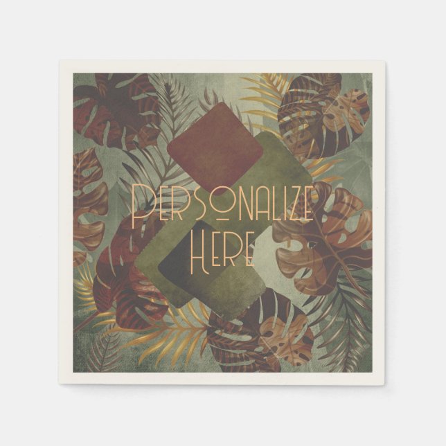 Servilleta De Papel Hoja de palma monstera tropical boho verano de los (Anverso)