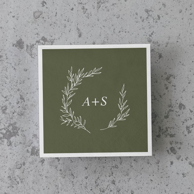 Servilleta De Papel Hoja mínima | Boda del Monograma Verde Oscuro (Subido por el creador)