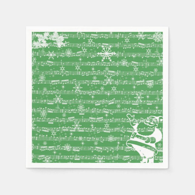 Servilleta De Papel Hoja musical de Navidades verdes de época (Anverso)