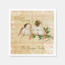 Servilleta De Papel Hoja rosa de color rosa con Navidades de pájaros c