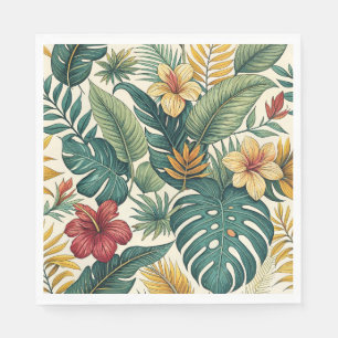 Servilleta De Papel Hoja Tropical de Monstera con Hibisco