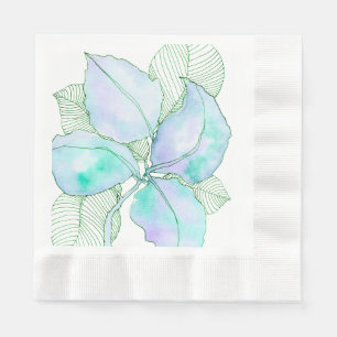 Servilleta De Papel Hojas botánicas acuarelas de verde menta y lavanda