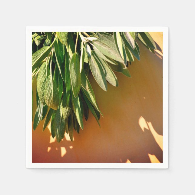 Servilleta De Papel Hojas botánicas verdes elegantes hierbas recién co (Anverso)