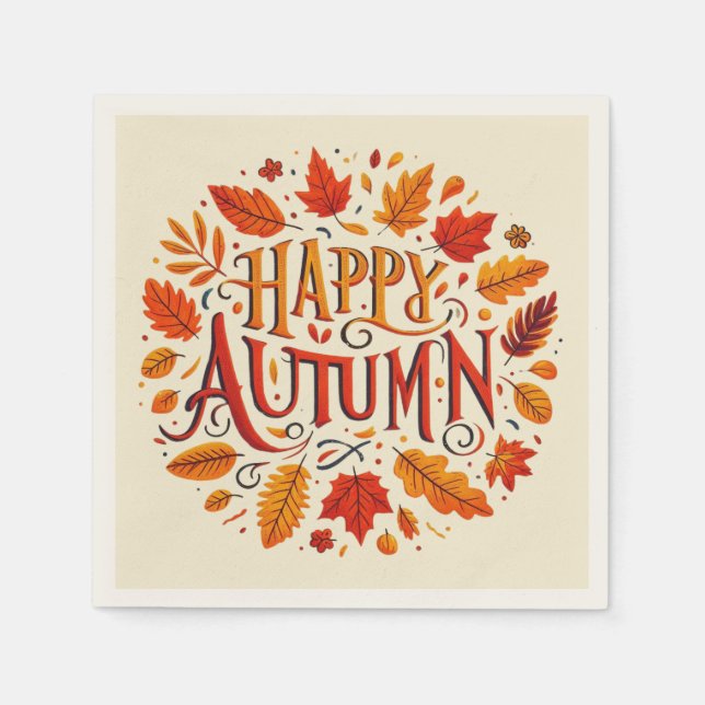 Servilleta De Papel hojas clásicas y otoño feliz (Anverso)
