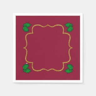 Servilleta De Papel Hojas de acebo de Navidad y bayas rojas