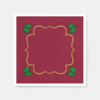 Servilleta De Papel Hojas de acebo de Navidad y bayas rojas