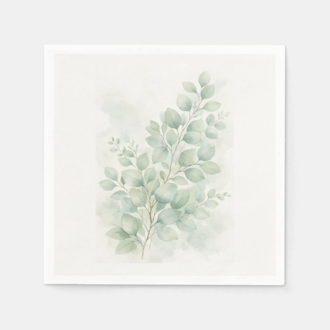 Servilleta De Papel Hojas de acuarela botánica Pastel Greenery (Anverso)
