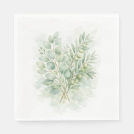 Servilleta De Papel Hojas de Acuarela Botánica Verde Pastel
