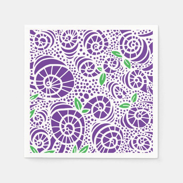Servilleta De Papel Hojas de doodle y rizos de caracol abstractos (Anverso)