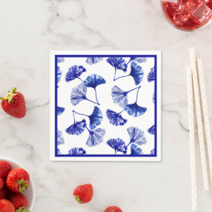 Servilleta De Papel Hojas de gingko azules y blancas