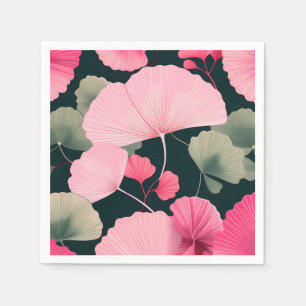 Servilleta De Papel Hojas de Ginkgo Retro sobre Rosa Suave