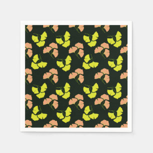 Servilleta De Papel Hojas de Ginko Pastel-Neón sobre Fondo Negro