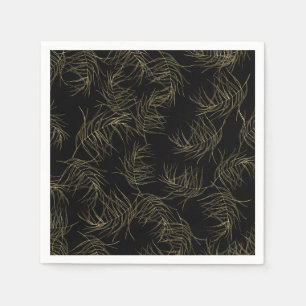 Servilleta De Papel Hojas de glamour tropical negro y dorado para una