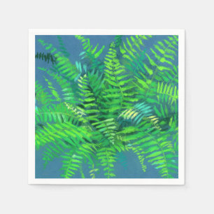 Servilleta De Papel Hojas de hierro, diseño floral, vegetación, azul y