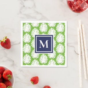 Servilleta De Papel Hojas de Monstera Verde Azul Marino Monograma Mode