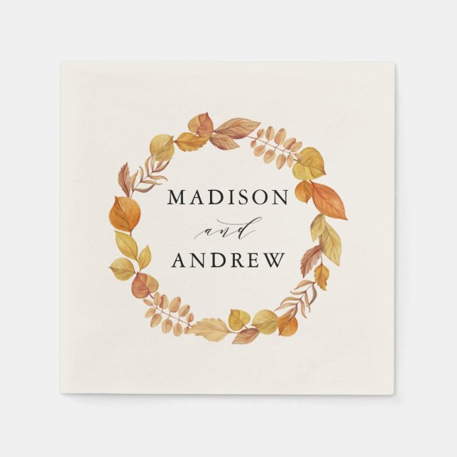 Servilleta De Papel Hojas de Otoño | Boda Personalizada (Anverso)
