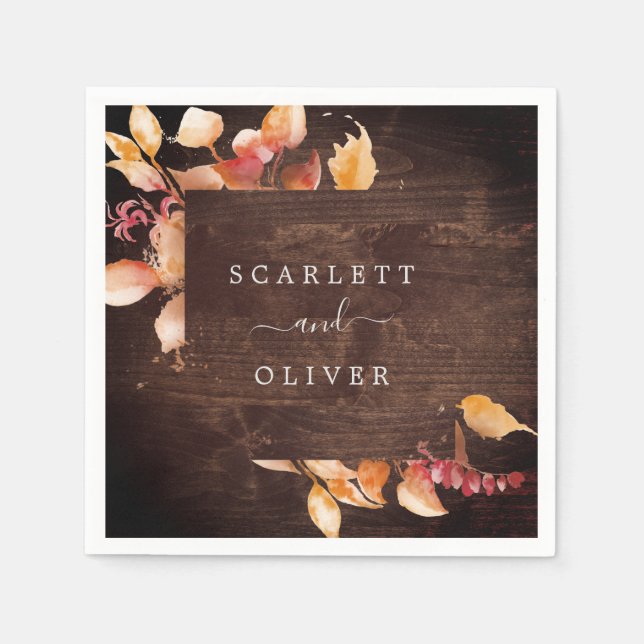 Servilleta De Papel Hojas de otoño | Boda Rustic Brown Wood (Anverso)