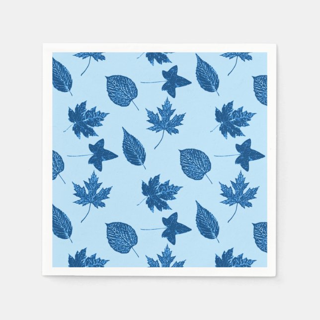 Servilleta De Papel Hojas de otoño - índigo y azul pálido (Anverso)