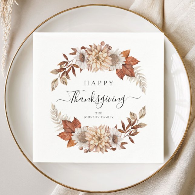 Servilleta De Papel Hojas de Otoño Rústicas Feliz Día de Acción de Gra (Rustic Fall Leaves Happy Thanksgiving Napkins)