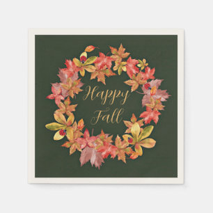 Servilleta De Papel Hojas de otoño y mariquitas con texto personalizab