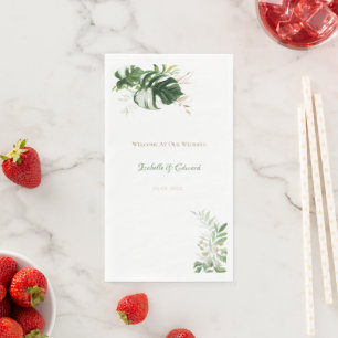 Servilleta De Papel Hojas de palma de color verde tropical y dorado