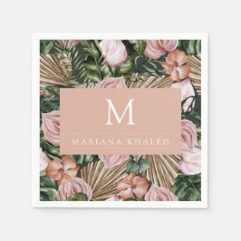 Servilleta De Papel Hojas de palma de jungla flores de la selva rosada