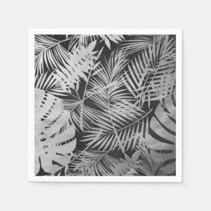 Servilleta De Papel hojas de palma en blanco y negro
