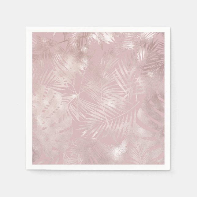 Servilleta De Papel Hojas de palmeras tropicales botánicas rosadas de  (Anverso)
