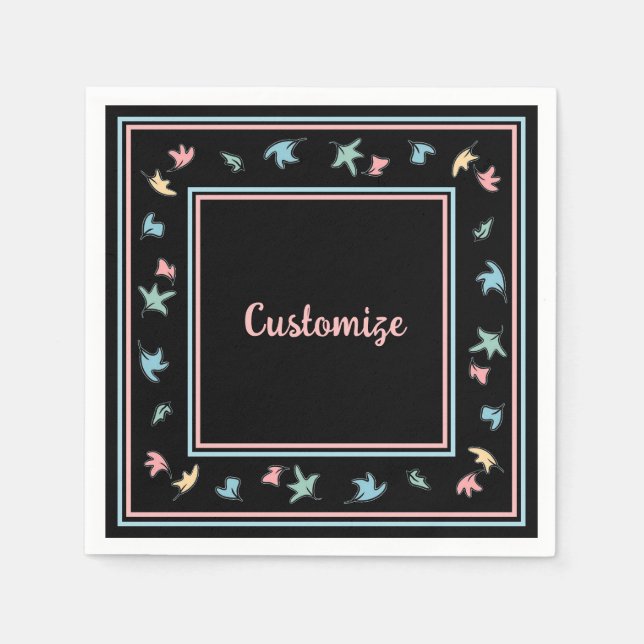 Servilleta De Papel Hojas de Pastel Personalizadas Negras (Anverso)