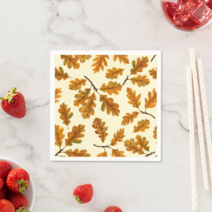 Servilleta De Papel Hojas de roble otoñales en blanco roto