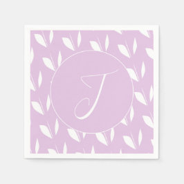 Servilleta De Papel hojas de silueta blanca inicial personalizado púrp