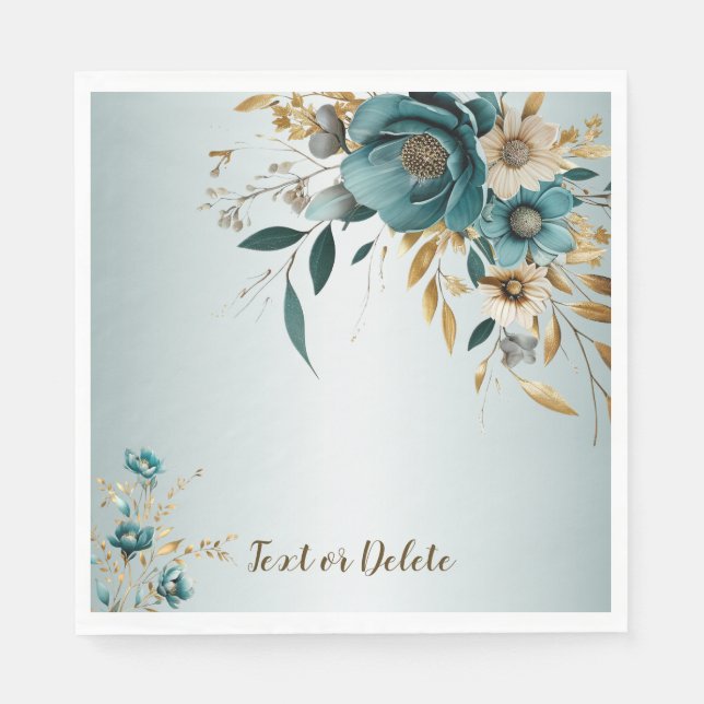 Servilleta De Papel Hojas doradas de flores blancas turquesa del parti (Anverso)