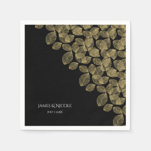 Servilleta De Papel Hojas Doradas Otoño Negro Elegancia Boda