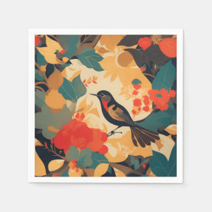 Servilleta De Papel Hojas florales de ave vendimiosa