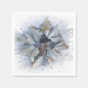 Servilleta De Papel Hojas heladas en nieve invernal gris blanca marrón
