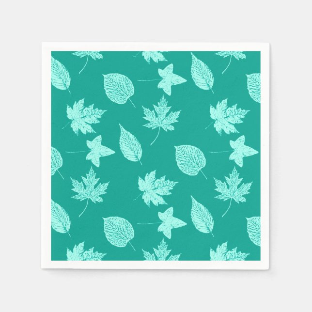 Servilleta De Papel Hojas otoñales - aqua y turquesa (Anverso)