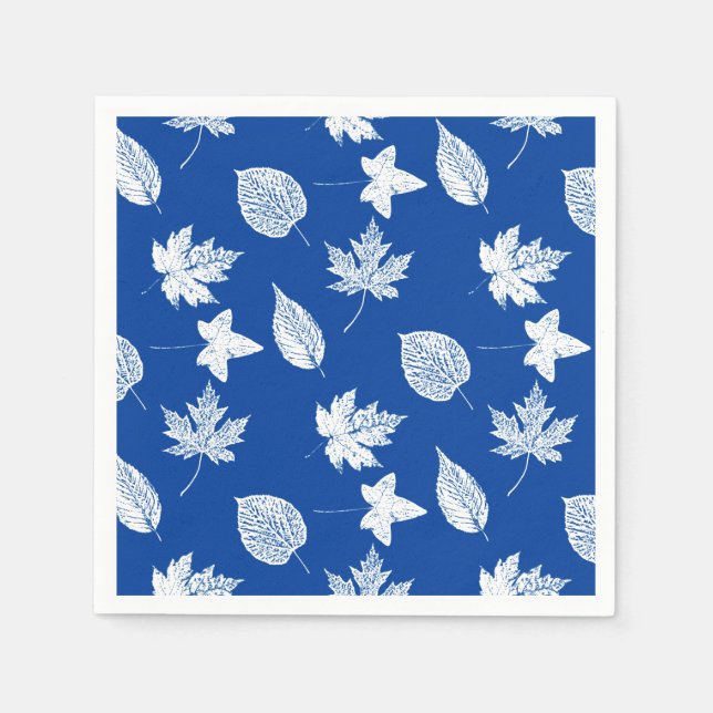 Servilleta De Papel Hojas otoñales - azul blanco y cobalto (Anverso)