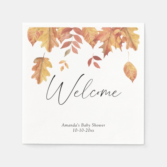 Servilleta De Papel Hojas que caen bienvenida otoño ducha de bebé (Anverso)
