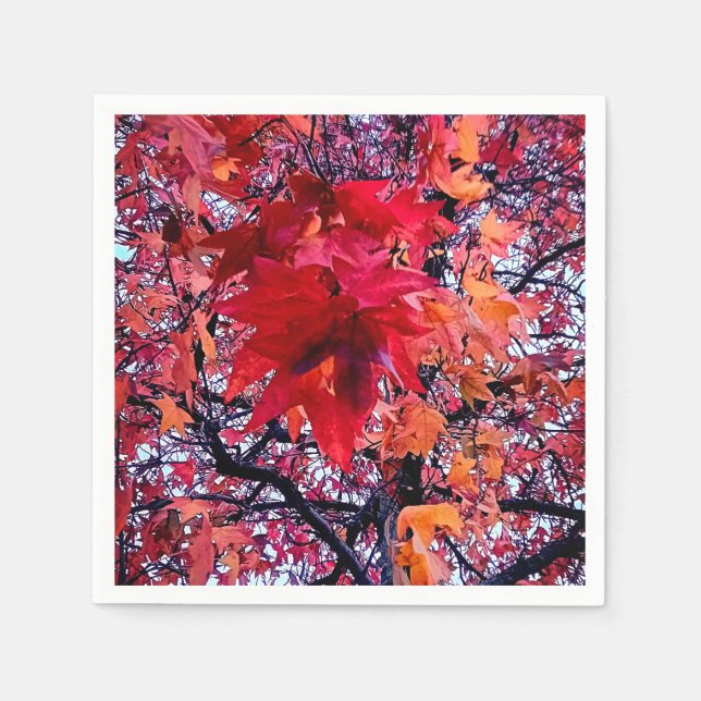 Servilleta De Papel Hojas rojas brillantes (Anverso)