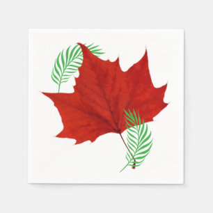 Servilleta De Papel Hojas rojas y helechos