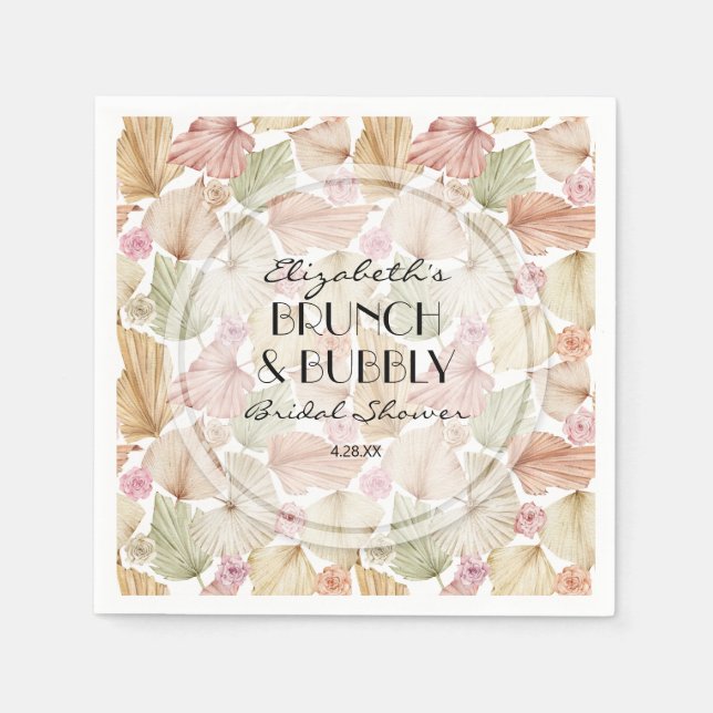 Servilleta De Papel Hojas secas Boho y ducha de novia con flores (Anverso)