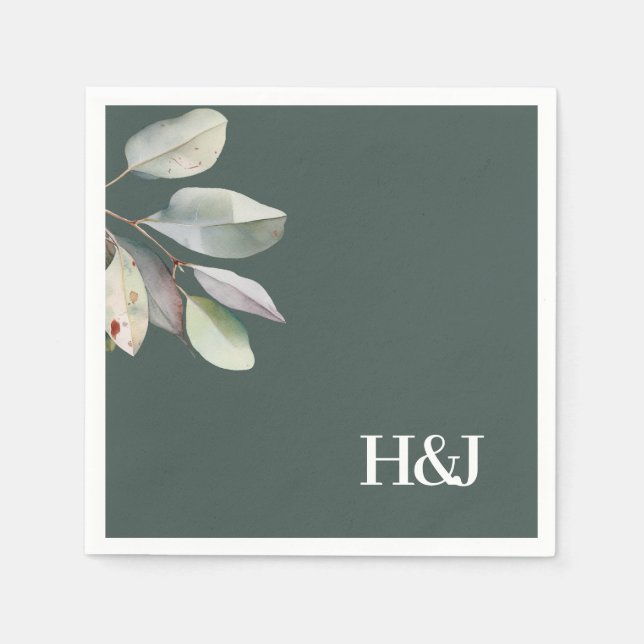 Servilleta De Papel Hojas sofisticadas de eucalipto en monograma (Anverso)